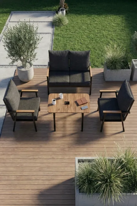 4-Piece Cushioned Metal Garden Balcony Seating Set - Grey