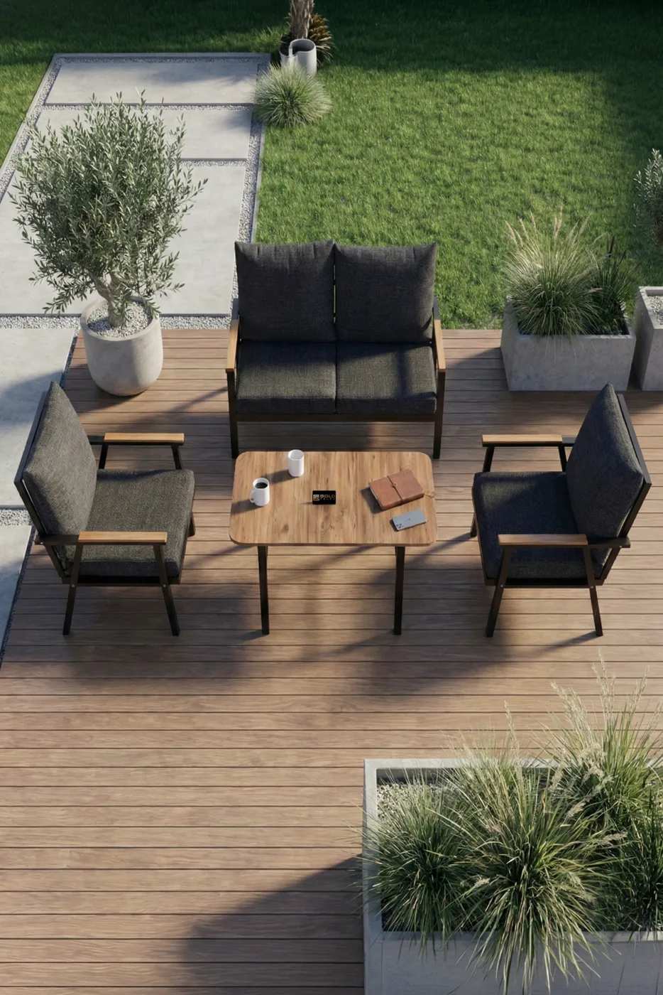 4-Piece Cushioned Metal Garden Balcony Seating Set - Grey