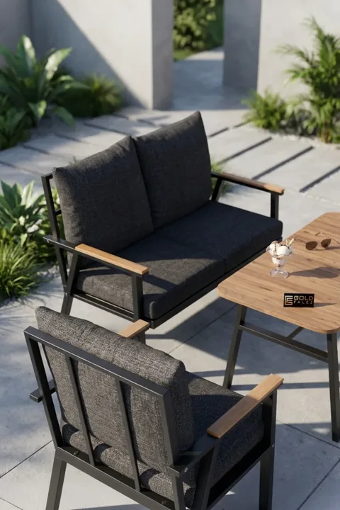 4-Piece Cushioned Metal Garden Balcony Seating Set - Grey