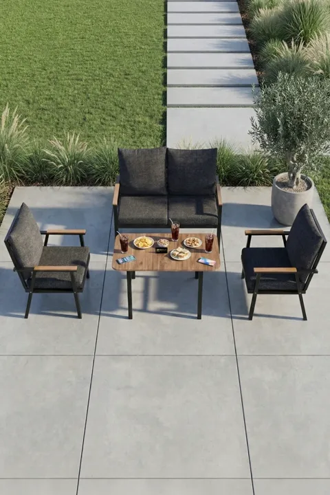 4-Piece Cushioned Metal Garden Balcony Seating Set - Grey
