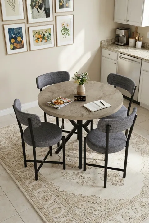 Teddy 90 cm Round Dining Table Set - Ecru