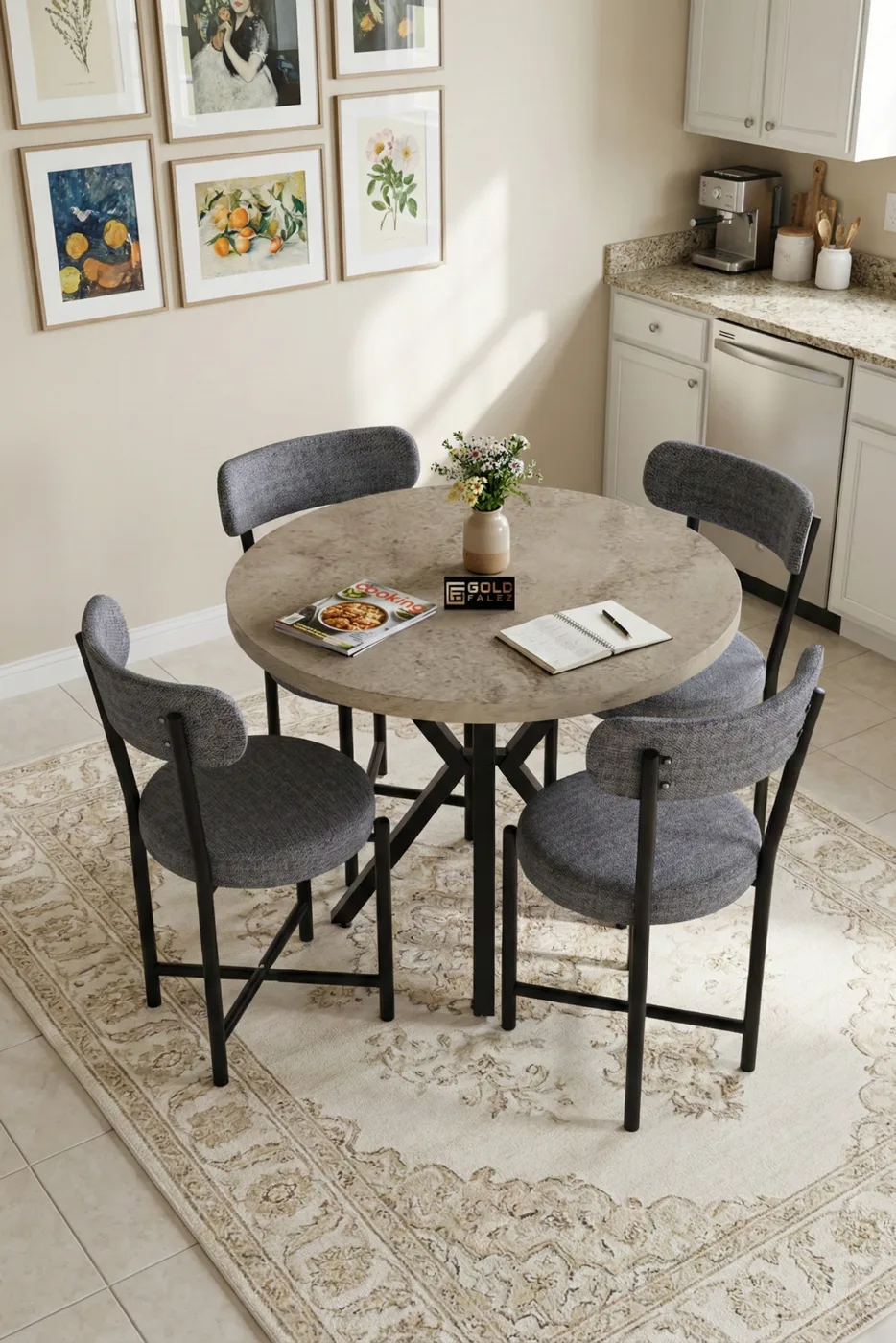 Teddy 90 cm Round Dining Table Set - Ecru