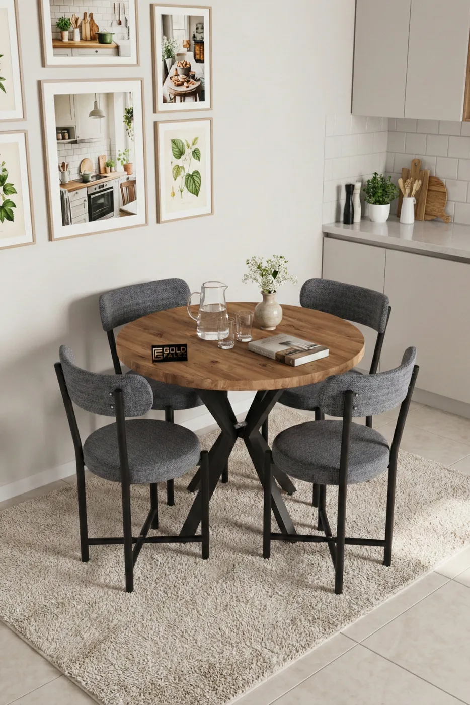 Teddy 90 cm Round Dining Table Set - Grey