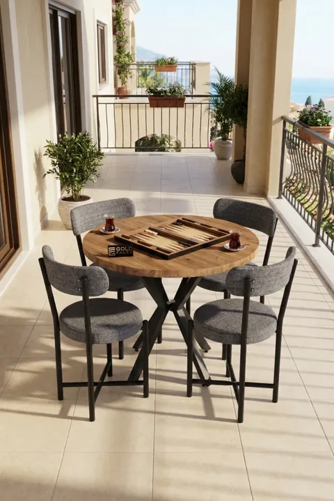 Teddy 90 cm Round Dining Table Set - Grey
