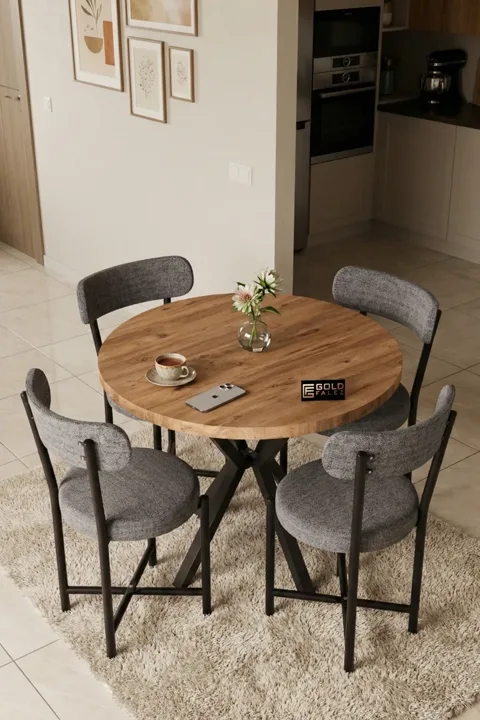 Teddy 90 cm Round Dining Table Set - Grey