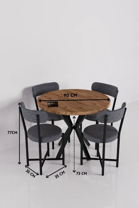 Teddy 90 cm Round Dining Table Set - Grey