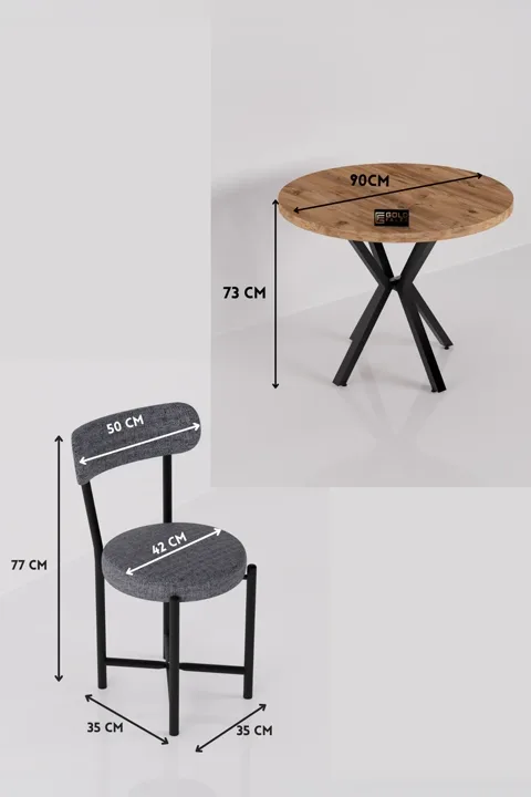 Teddy 90 cm Round Dining Table Set - Grey