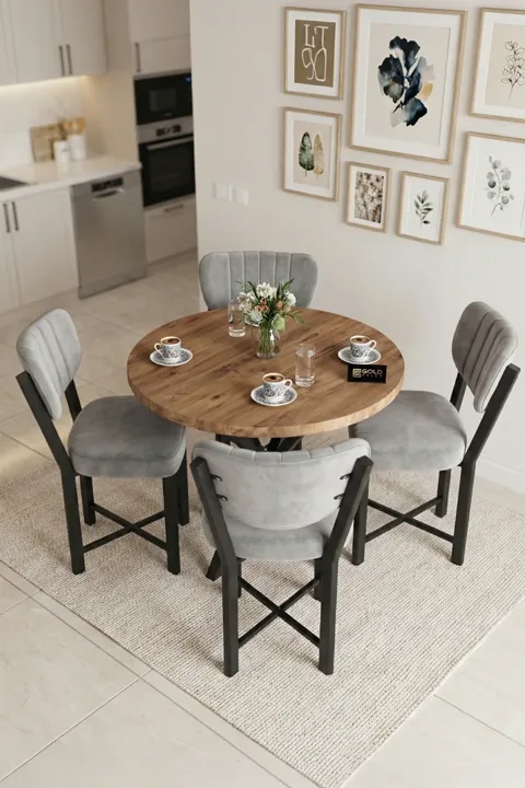 Elma 90 cm Round Dining Table Set - Grey