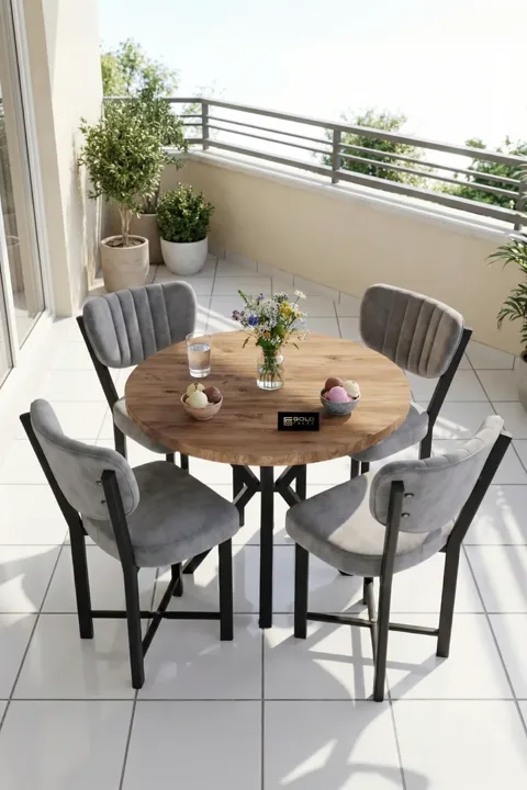 Elma 90 cm Round Dining Table Set - Grey