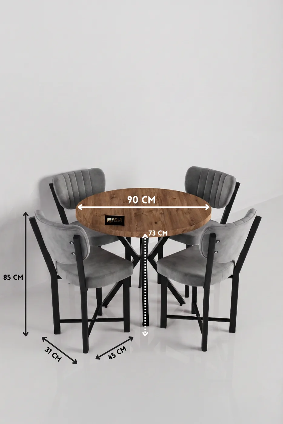 Set tavolo da pranzo rotondo Elma 90 cm - grigio