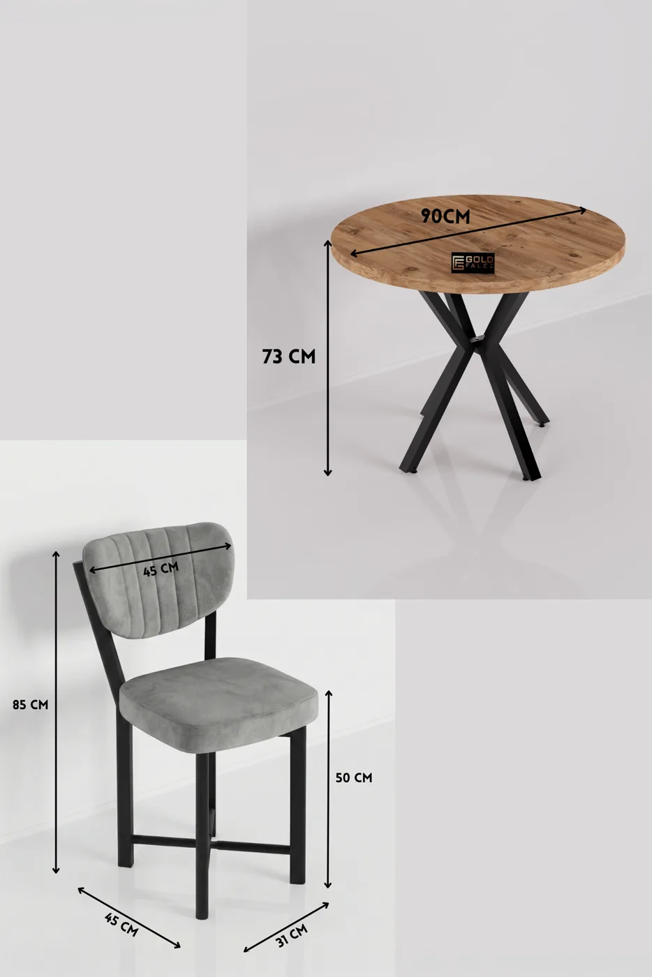 Set tavolo da pranzo rotondo Elma 90 cm - grigio