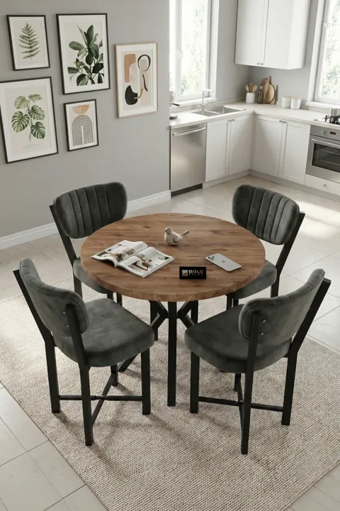 Elma 90 cm Round Dining Table Set - Multicolour