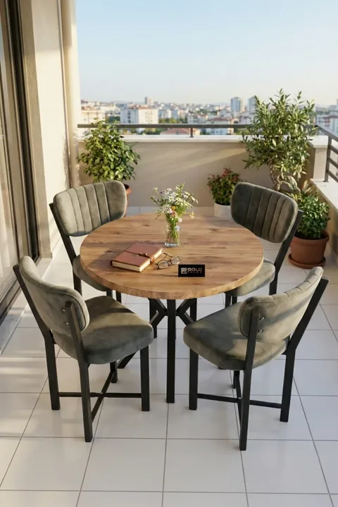 Elma 90 cm Round Dining Table Set - Multicolour