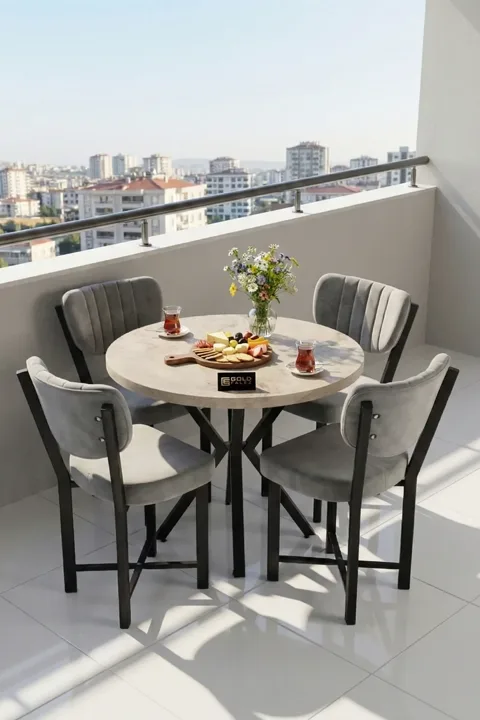 Elma 90 cm Round Dining Table Set - Ecru