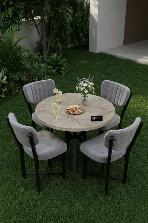 Elma 90 cm Round Dining Table Set - Ecru