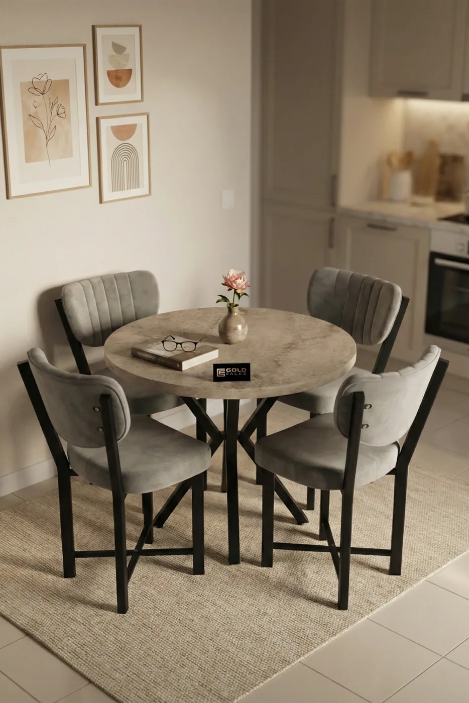 Elma 90 cm Round Dining Table Set - Ecru