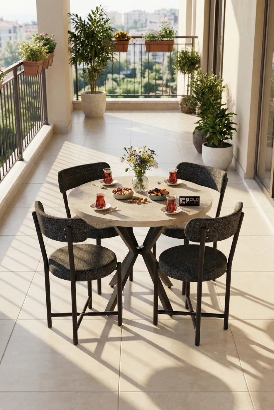 Teddy 90 cm Round Dining Table Set - Beige