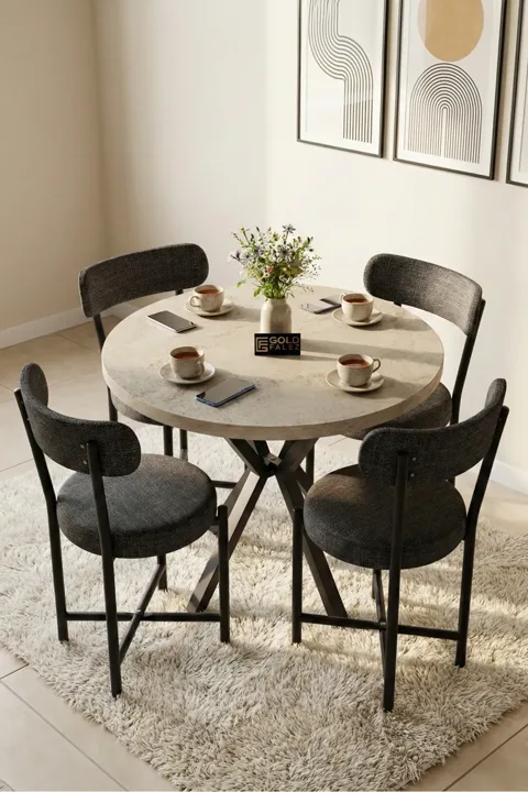 Teddy 90 cm Round Dining Table Set - Beige