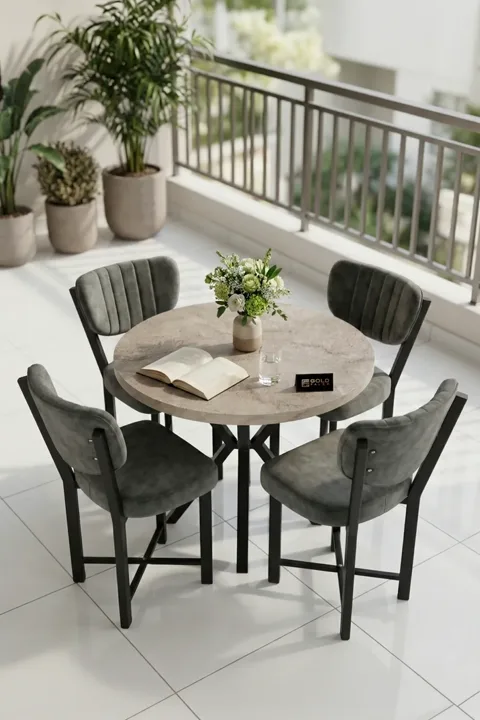 Elma 90 cm Round Dining Table Set - Beige