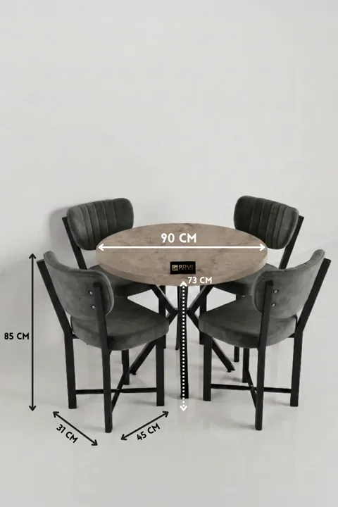 Elma 90 cm Round Dining Table Set - Beige