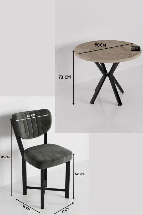 Elma 90 cm Round Dining Table Set - Beige