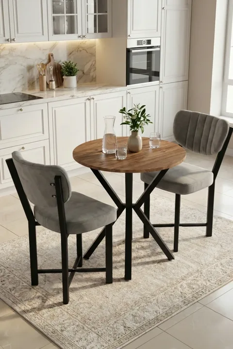 Elma 70 cm Round Dining Table Set - Grey