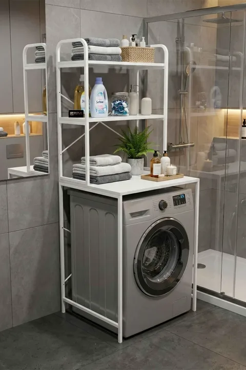 Meuble pour machine à laver, pieds en métal - blanc