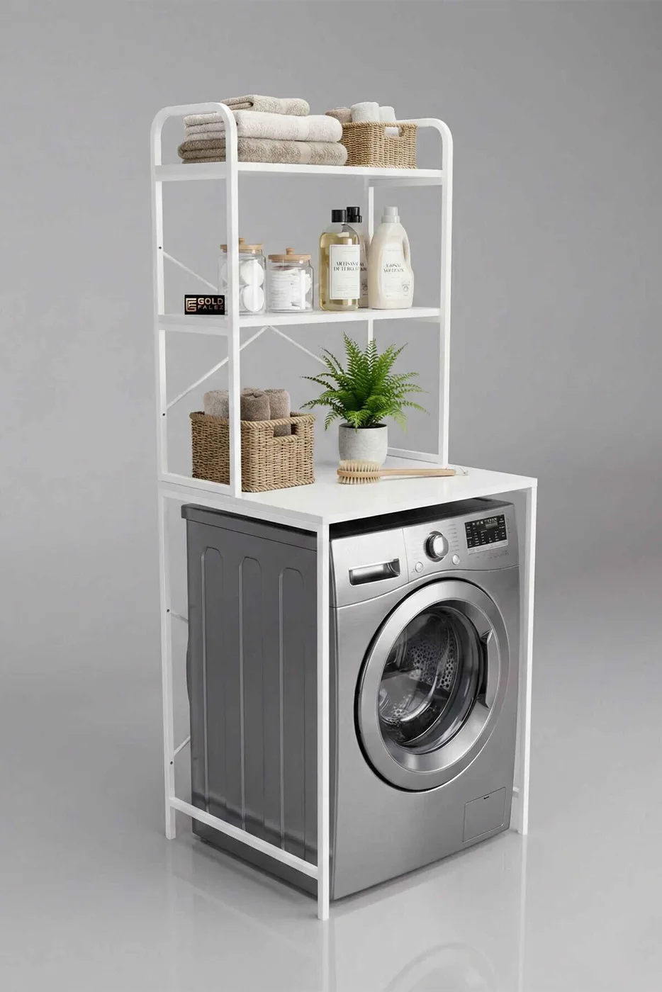Meuble pour machine à laver, pieds en métal - blanc