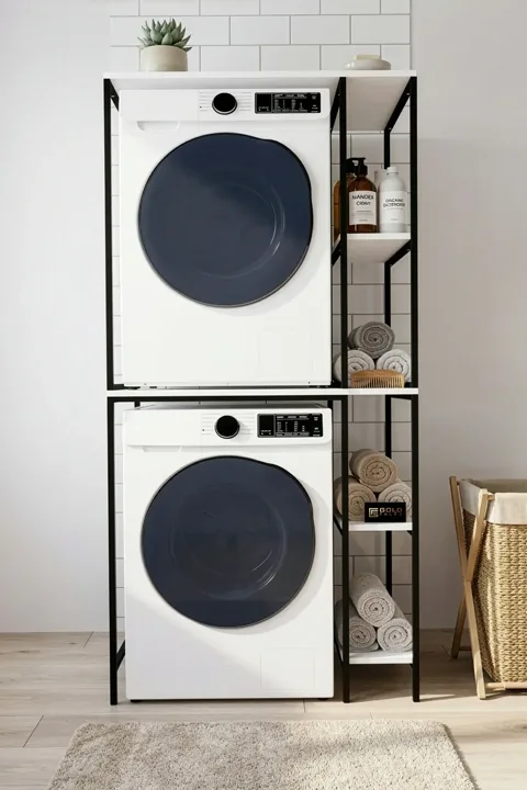 Washing Machine Cabinet with Shelf Metal Legs - Black