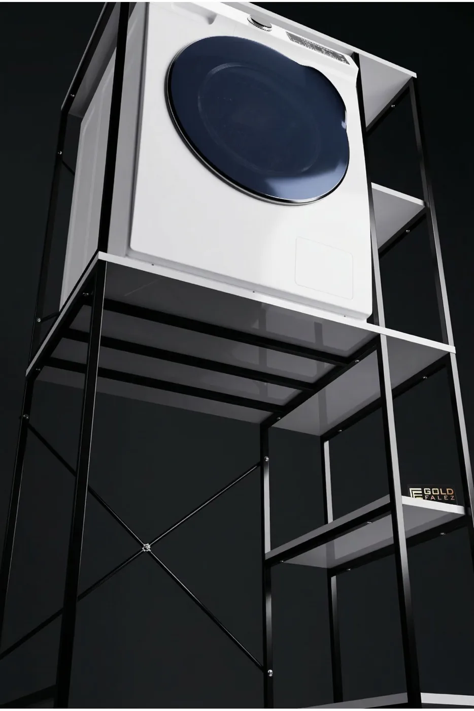 Washing Machine Cabinet with Shelf Metal Legs - Black