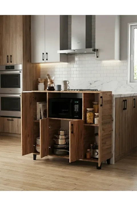 Horizontal Oven-Style Kitchen Cabinet - Brown