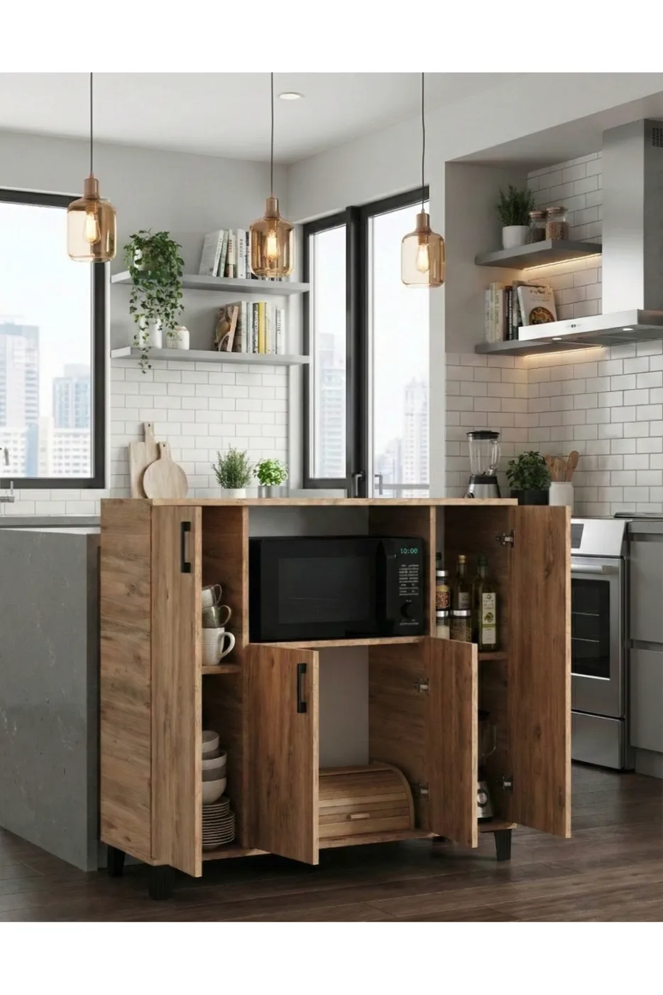 Meuble de cuisine horizontal style four - marron