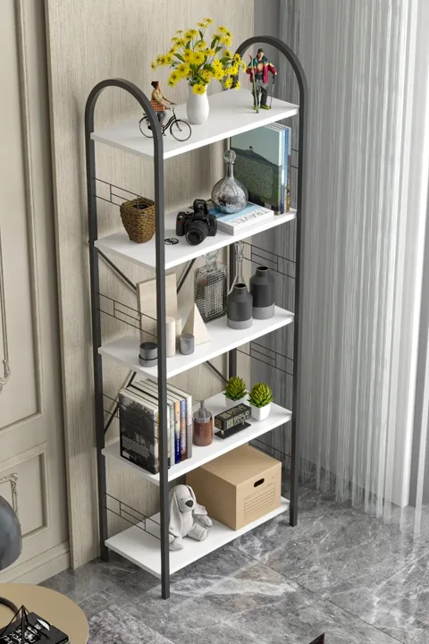 Bohemian 5-Shelf Metal Bookcase - White