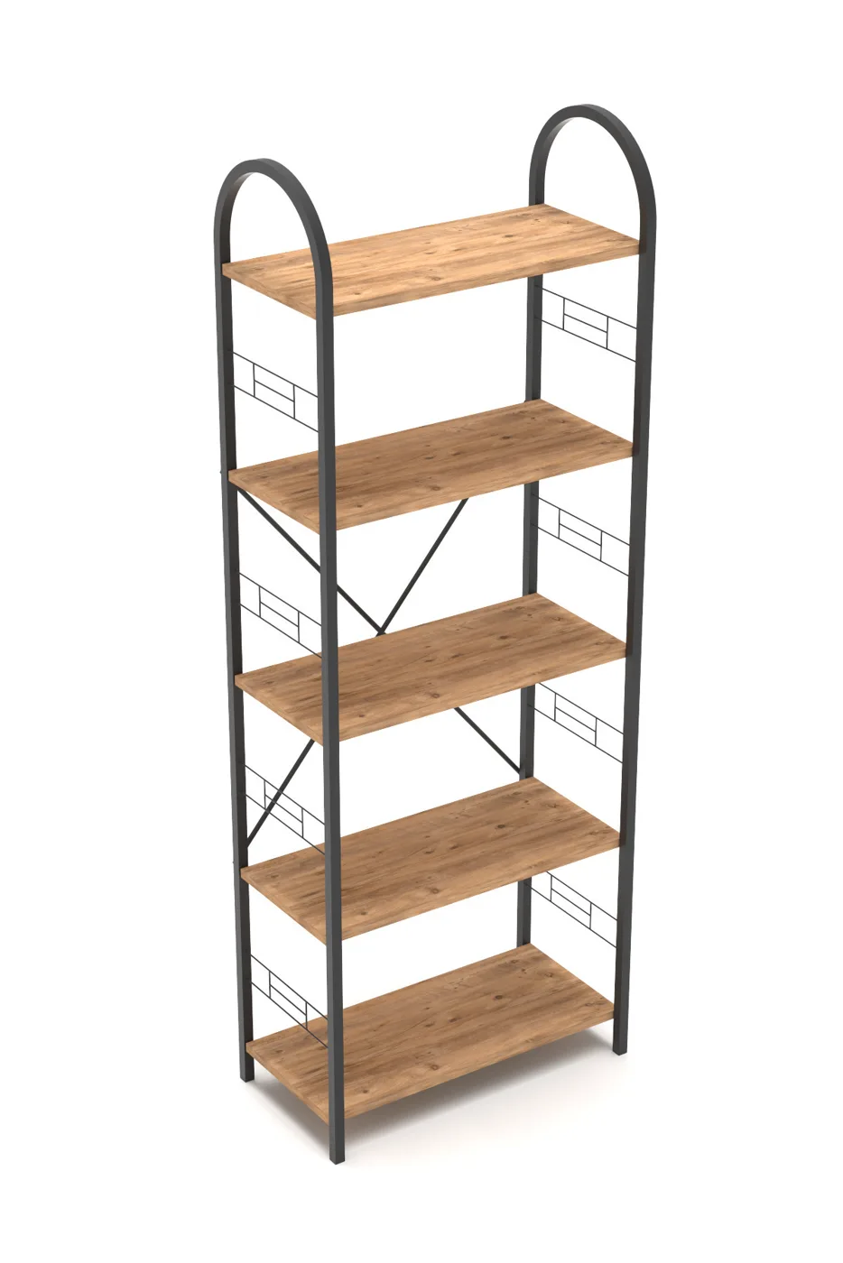 Bohemian 5-Shelf Metal Bookcase - Brown