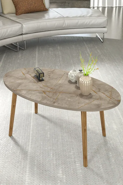 Turned Wooden Leg Oval Coffee Table - Multicolour