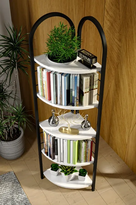 Bohemian Corner Bookcase & Planter Stand - White