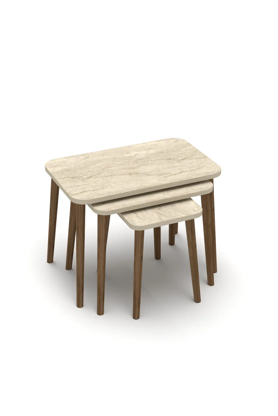 3-Piece Rectangular Nesting Table Set Turned Wooden Legs - Beige