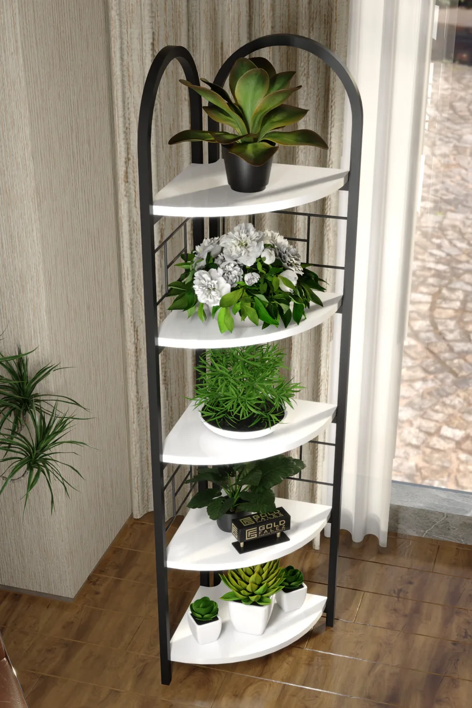 Bohemian Bookcase & Planter Stand - White