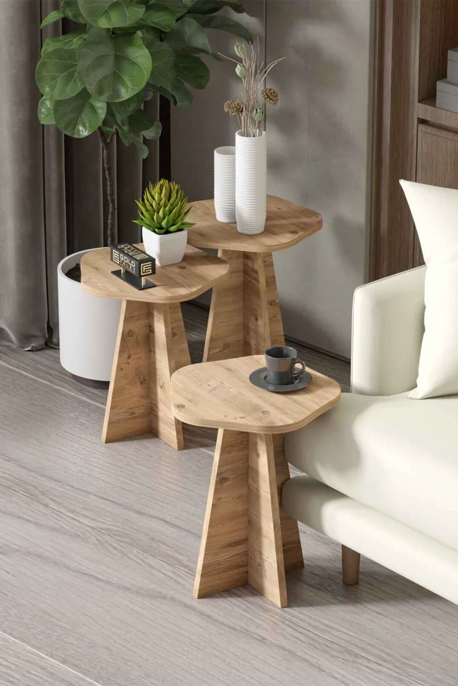 Cicek Geometric Nesting Table Set - Brown