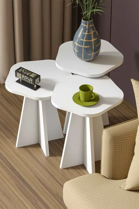 Cicek Geometrisches Satztisch-Set - Weiß