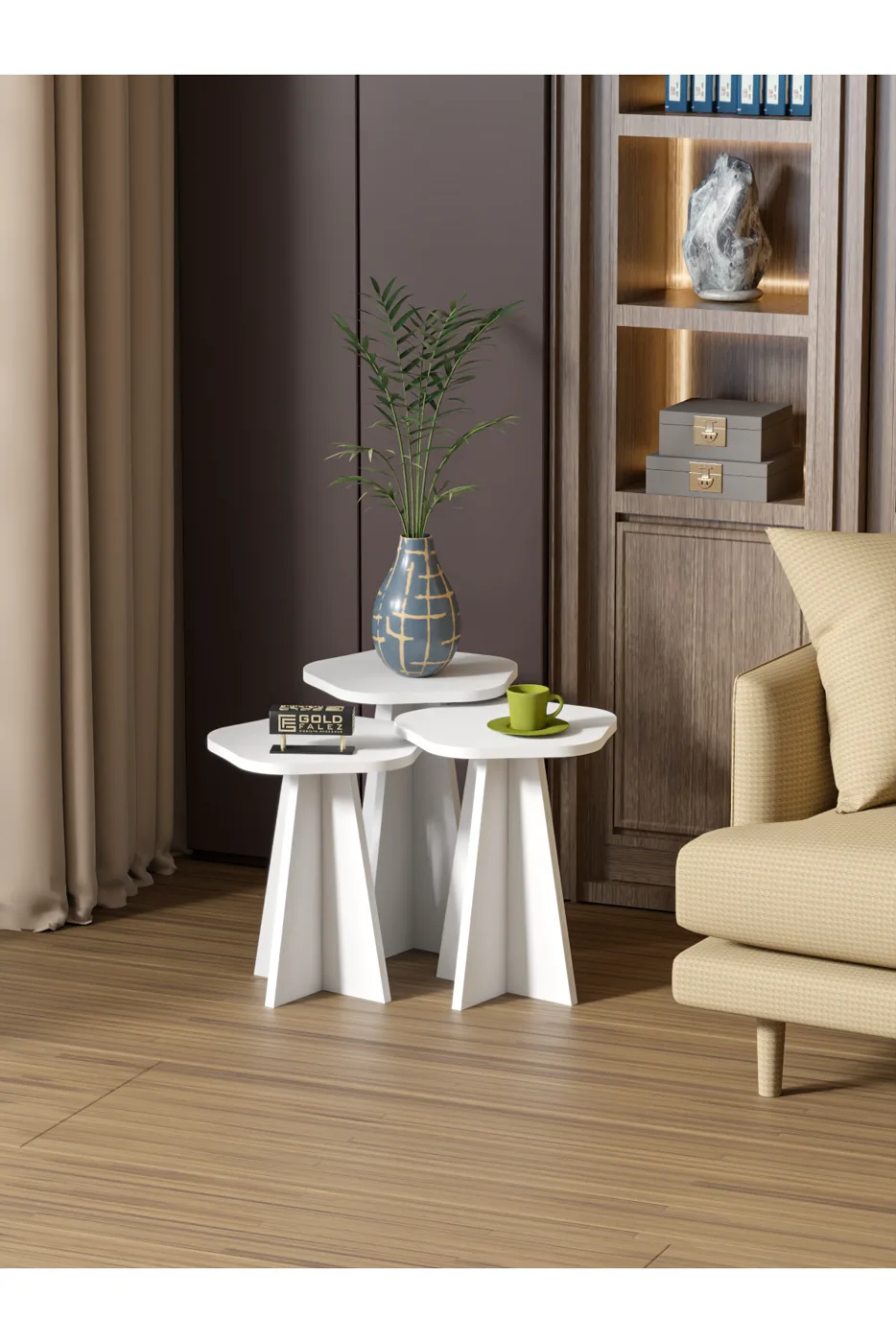 Cicek Geometric Nesting Table Set - White