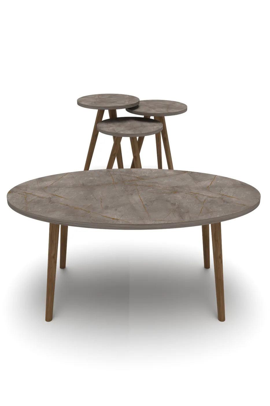 Turned Wooden Leg Oval Coffee & Nesting Table Set - Metallic