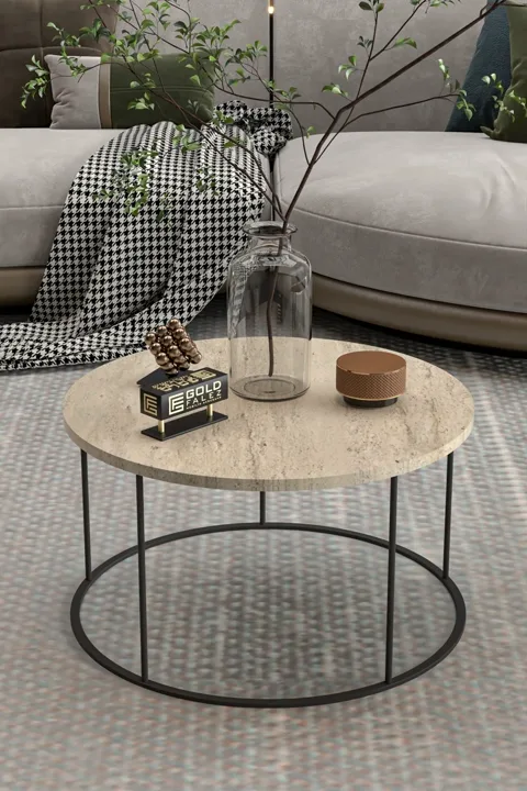 Terra Round Coffee Table Black Metal Legs - Beige