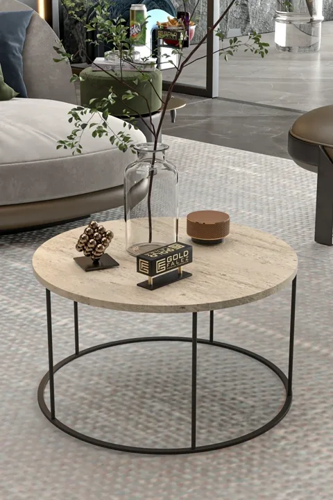 Terra Round Coffee Table Black Metal Legs - Beige
