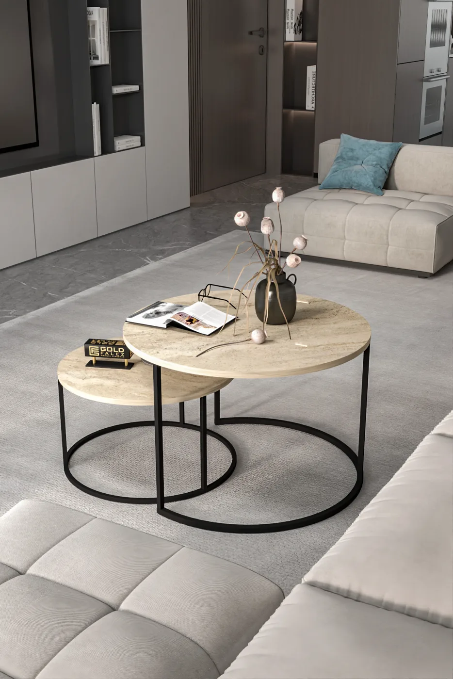 Bade 2-Piece Round Coffee Table - Beige