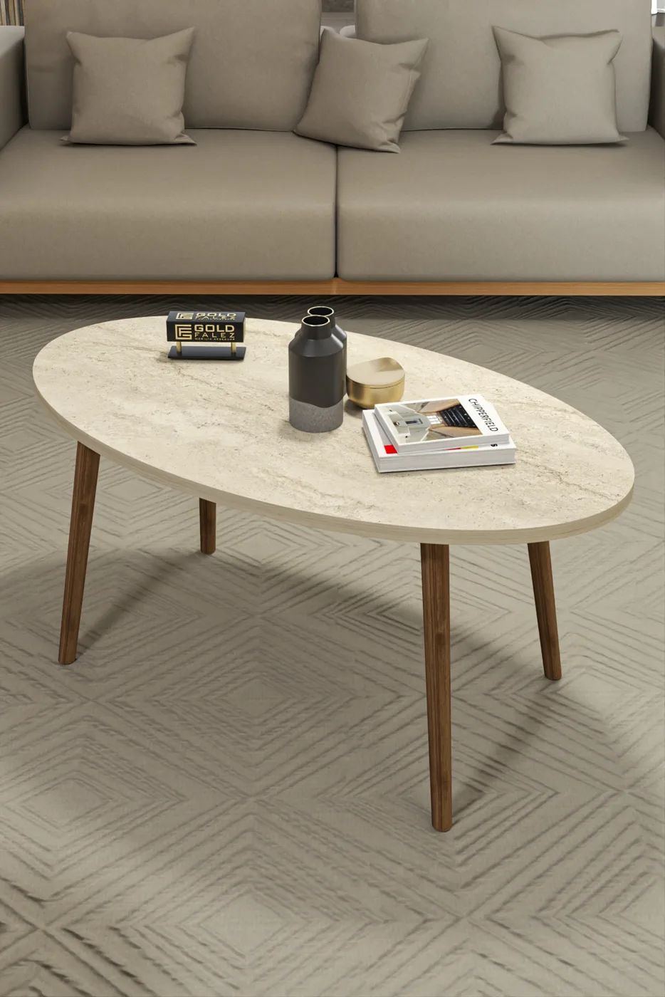 Turned Wooden Leg Oval Coffee Table - Ecru