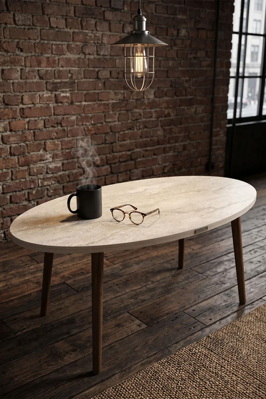 Turned Wooden Leg Oval Coffee Table - Ecru