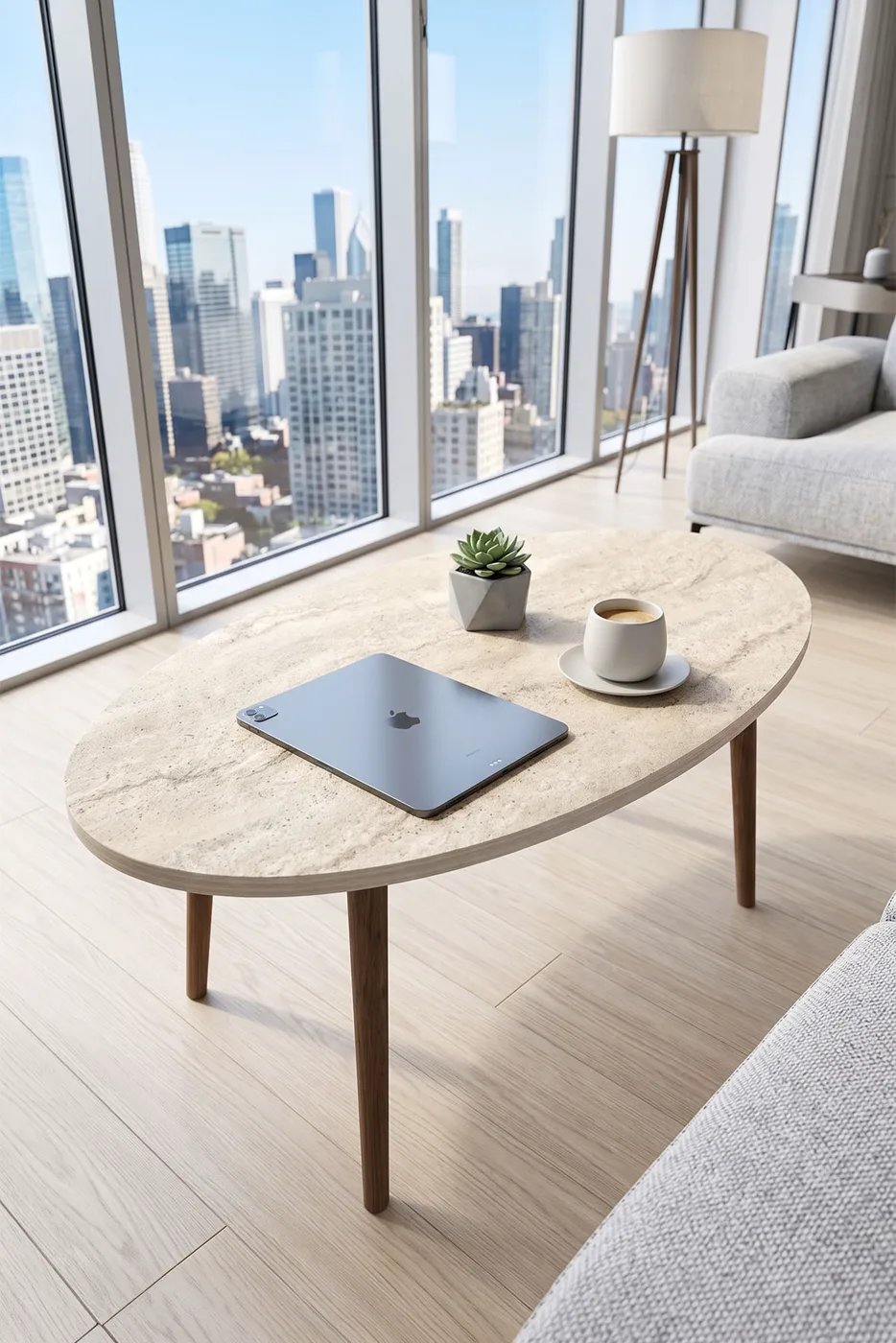 Turned Wooden Leg Oval Coffee Table - Ecru