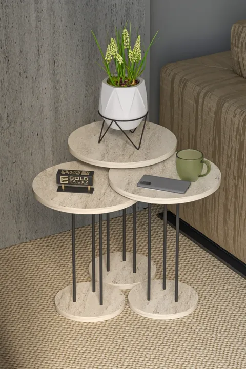 Terra 3-Piece Round Nesting Table Set - Beige