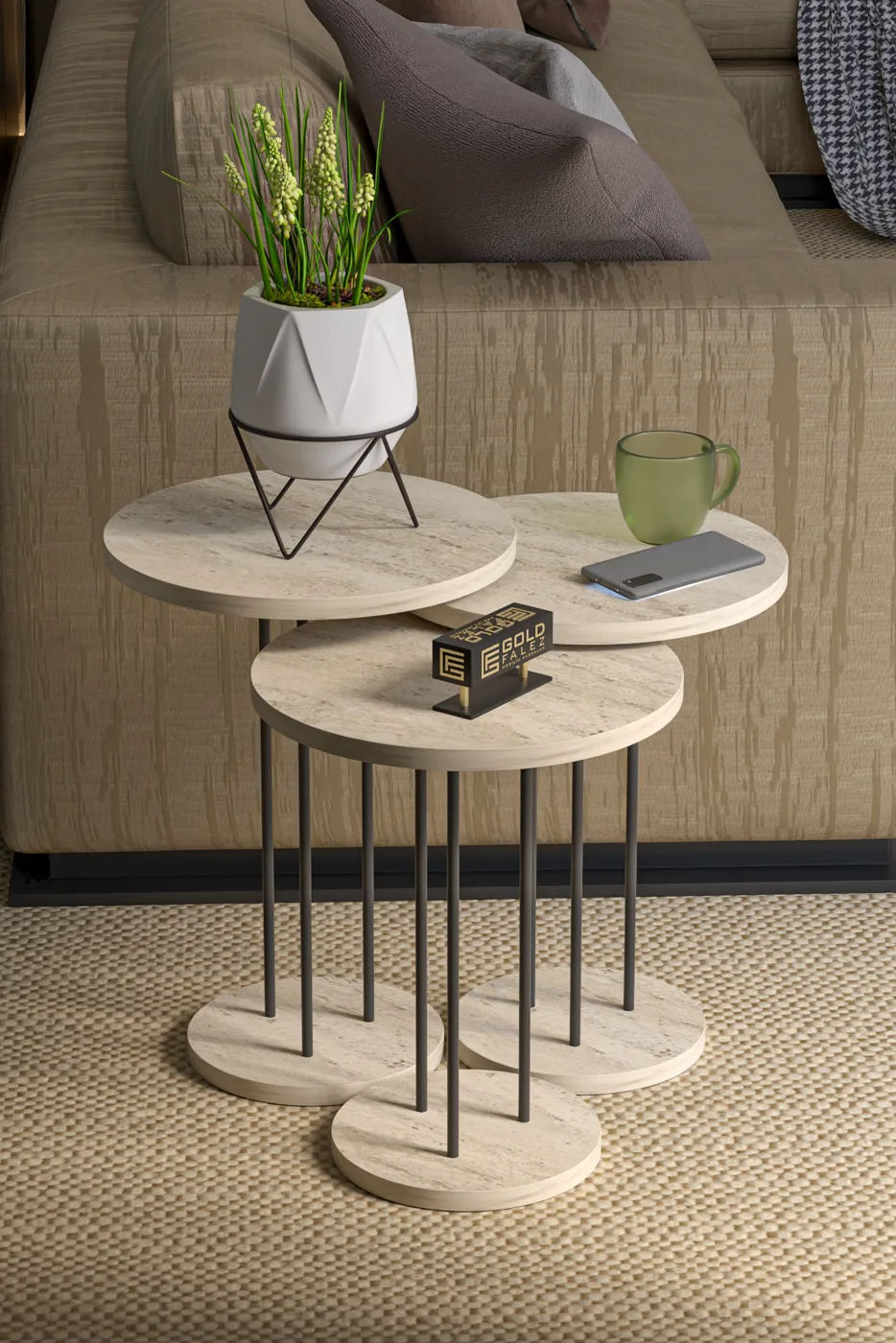 Terra 3-Piece Round Nesting Table Set - Beige
